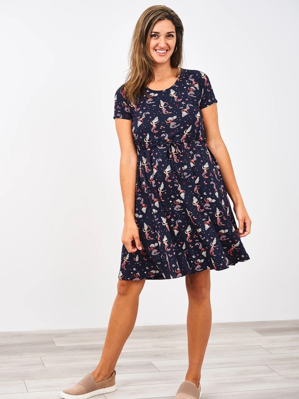 Latched Mama Navy Mermaid-Print Midi Dress
